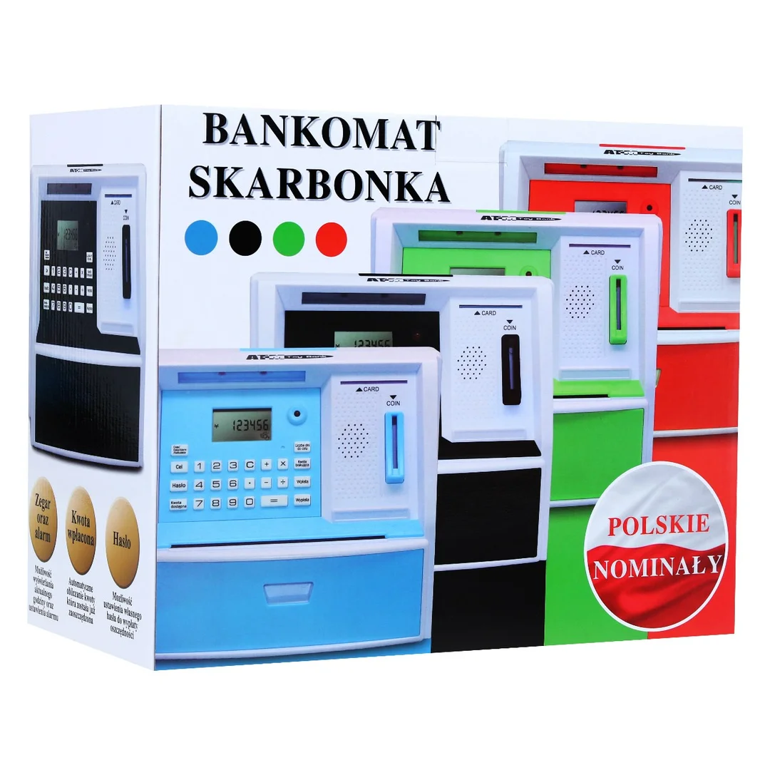 Bankomat z kartą Skarbonka dla czerwony Interaktywne funkcje Tryb oszczędzania