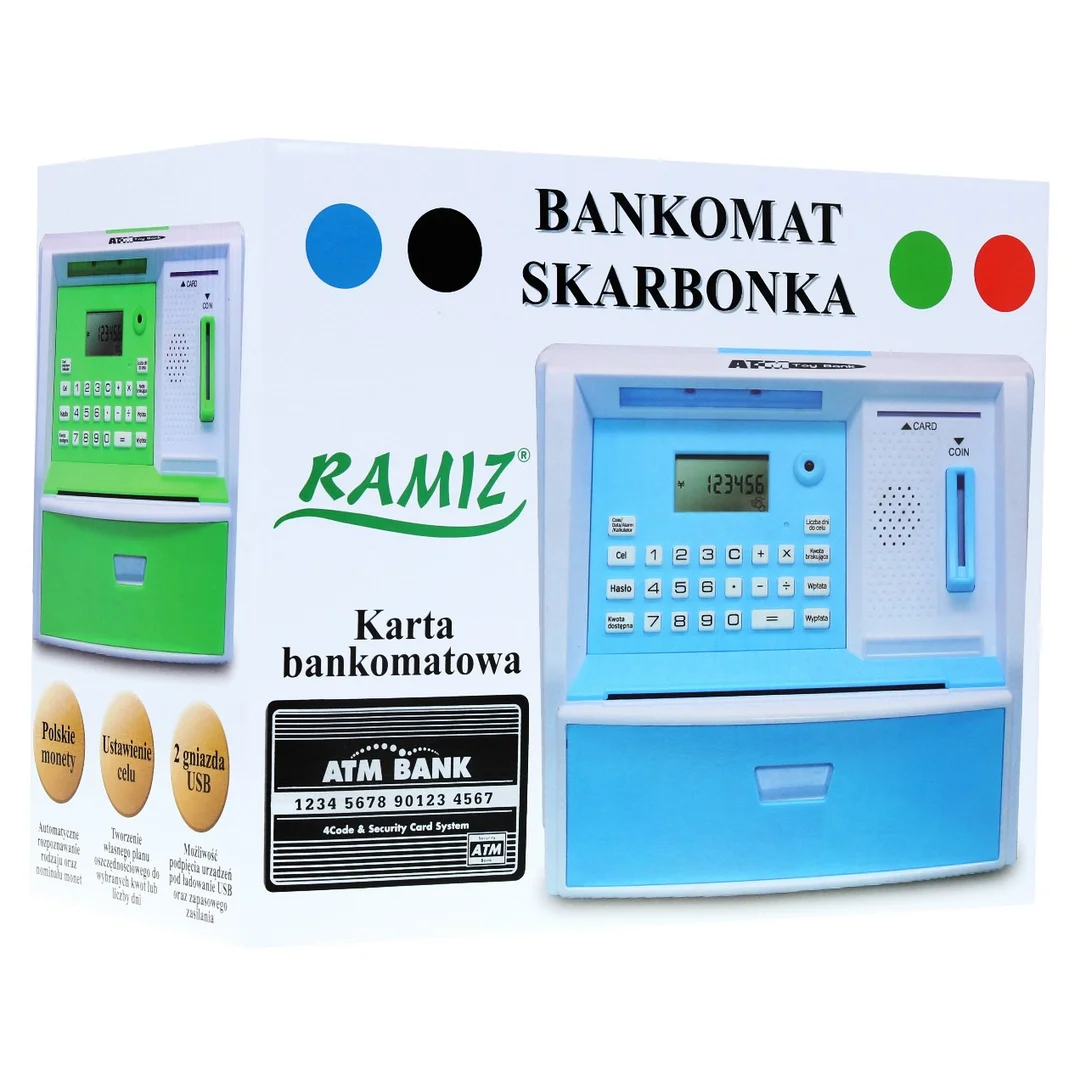 Bankomat z kartą Skarbonka dla czerwony Interaktywne funkcje Tryb oszczędzania