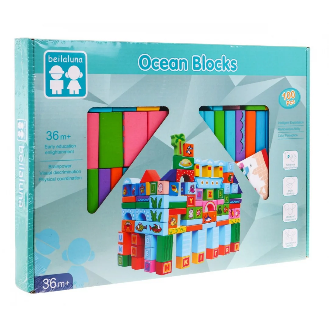 Zestaw drewnianych klocków „Ocean” dla Zabawa w budowanie