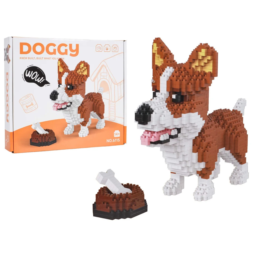 Zestaw klocków konstrukcyjnych Welsh Corgi z miską i kością dla nastolatków i dorosłych