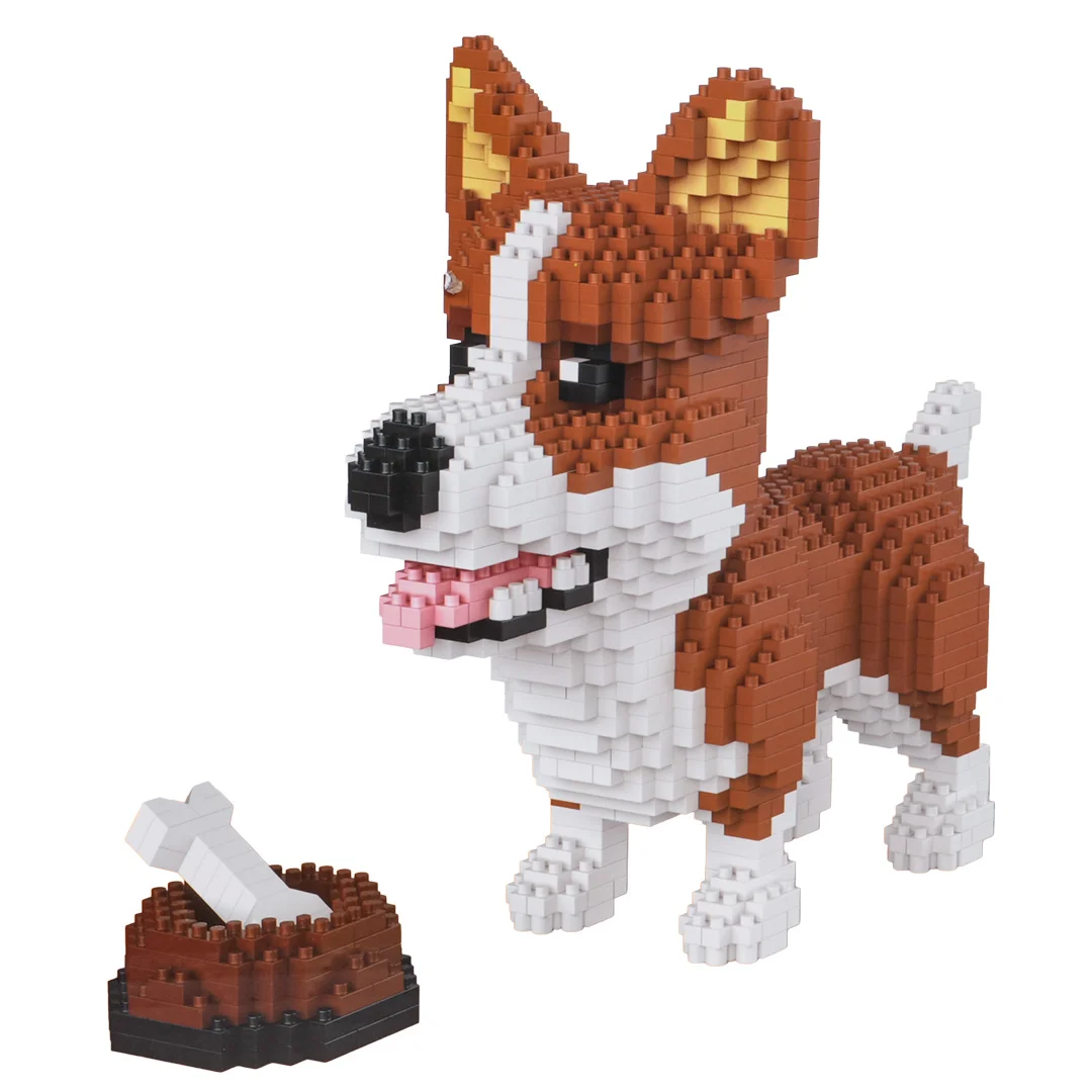 Zestaw klocków konstrukcyjnych Welsh Corgi z miską i kością dla nastolatków i dorosłych