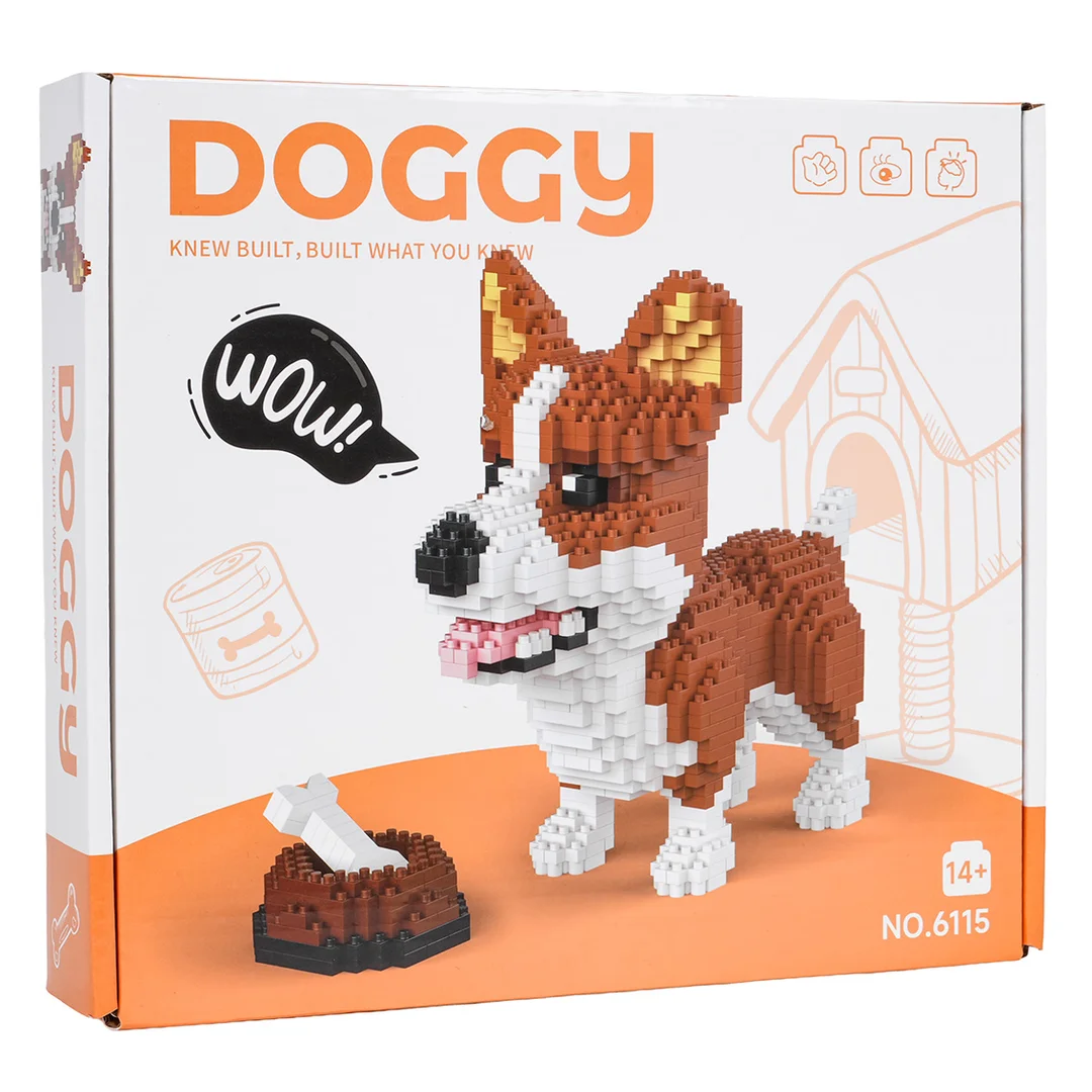 Zestaw klocków konstrukcyjnych Welsh Corgi z miską i kością dla nastolatków i dorosłych