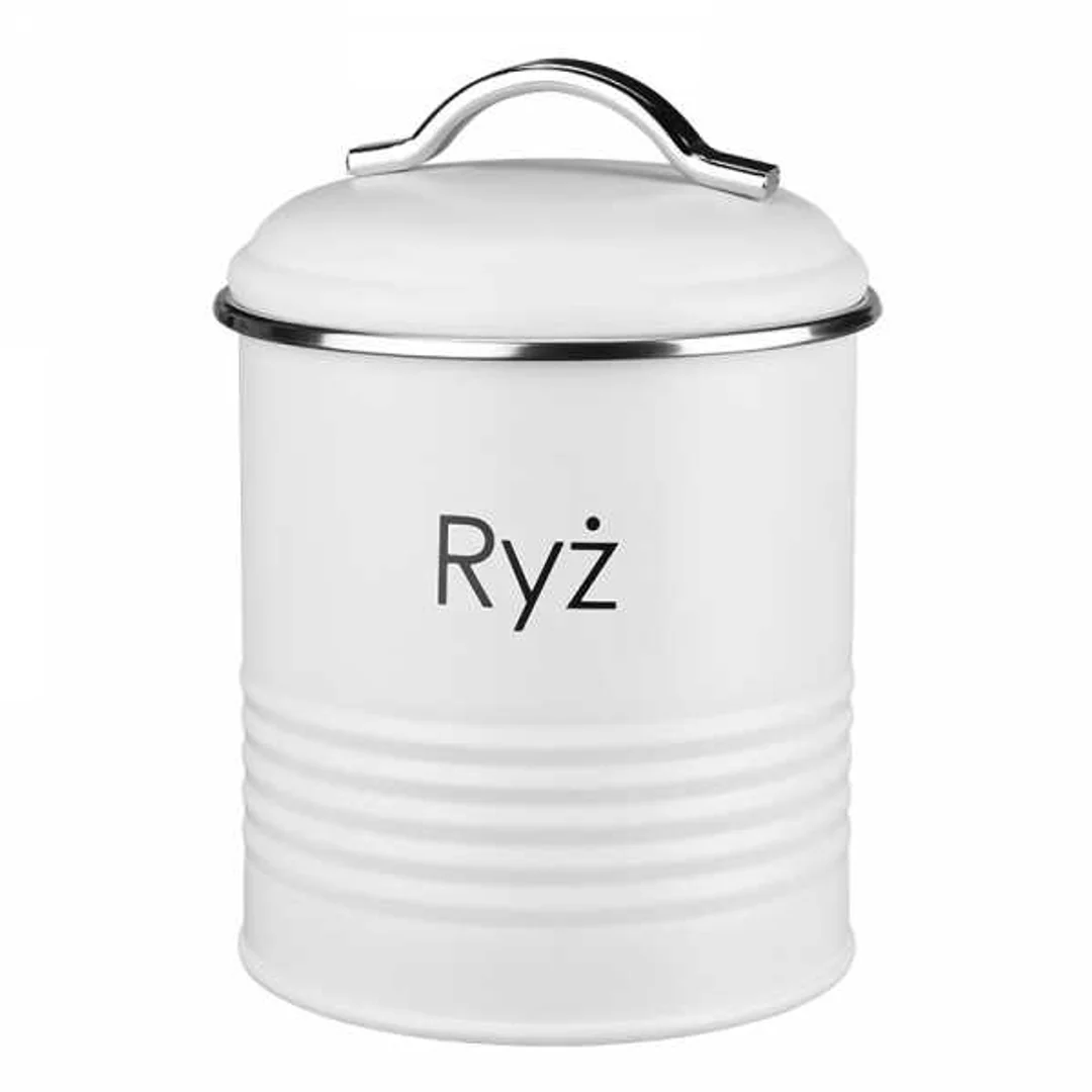 Pojemnik na ryż, puszka metalowa biała