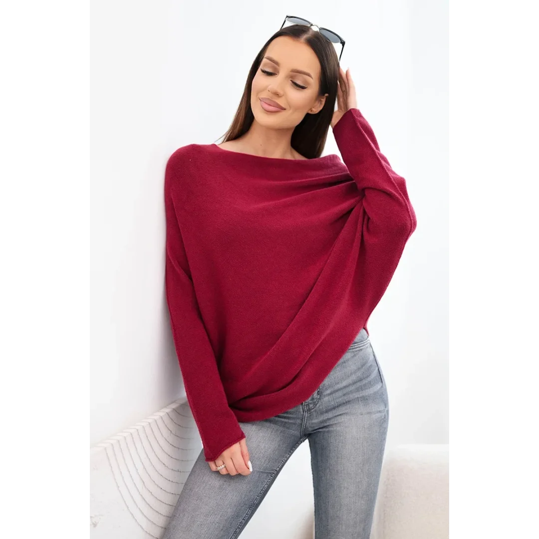 Sweter damski wiskozowy asymetryczny typu nietoperz bordowy