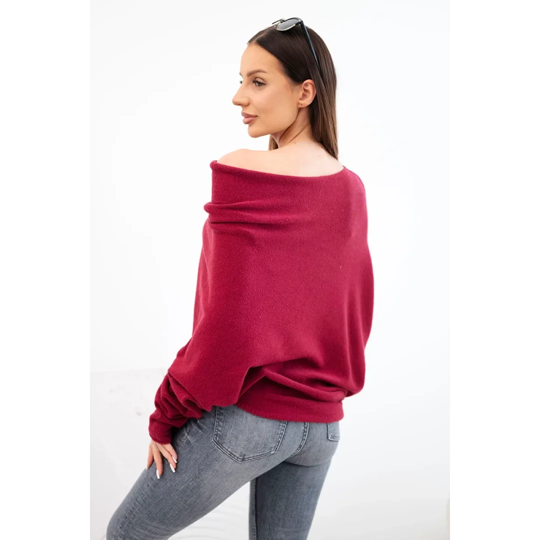 Sweter damski wiskozowy asymetryczny typu nietoperz bordowy