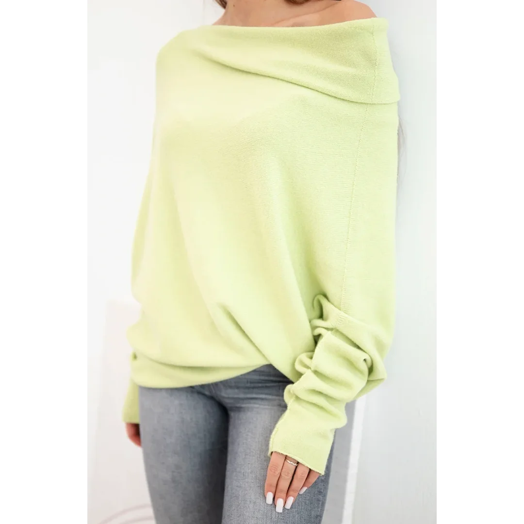 Sweter damski wiskozowy asymetryczny typu nietoperz pistacjowy