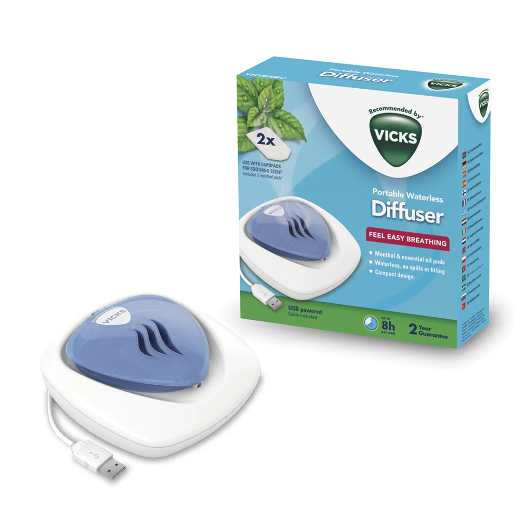 VICKS VH1800EU Bezwodny dyfuzor USB, do wkładów zapachowych, nocne podświetlenie