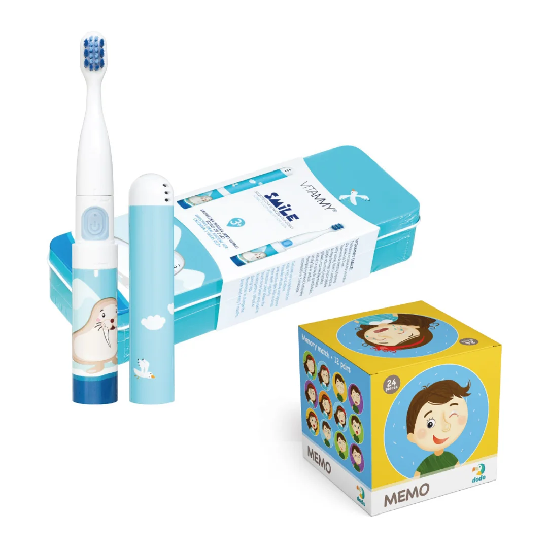 VITAMMY SMILE MORS Zestaw prezentowy, szczoteczka soniczna do zębów i gra DODO MEMO