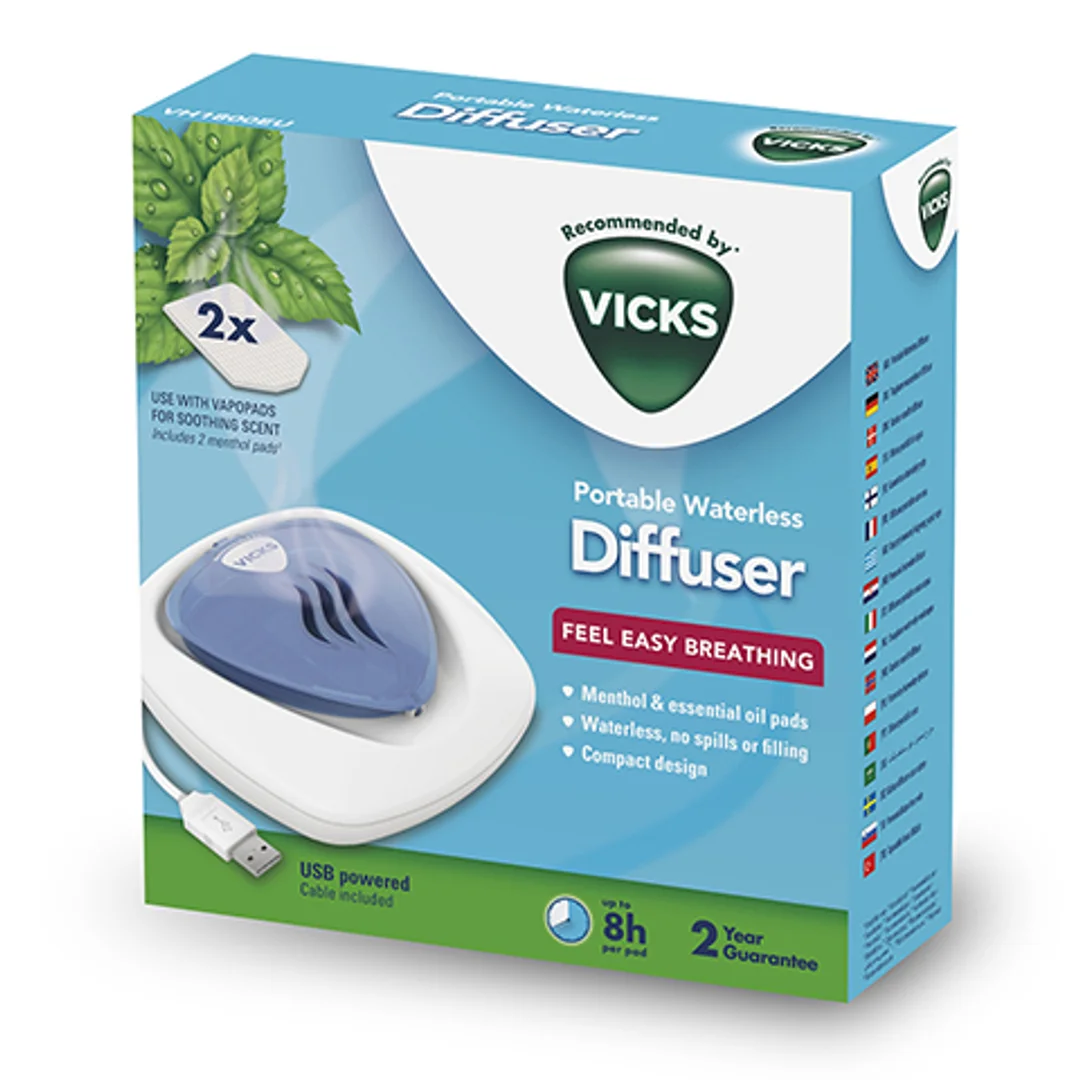 VICKS VH1800EU Bezwodny dyfuzor USB, do wkładów zapachowych, nocne podświetlenie