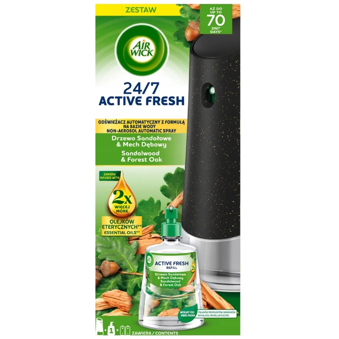 Air Wick Active Fresh – Automatyczny odświeżacz powietrza z wkładem Drzewo Sandałowe i Mech Dębowy - 228 ml