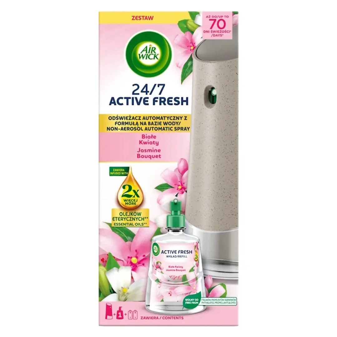 Air Wick Active Fresh - Automatyczny odświeżacz powietrza z wkładem, Kwiat Bawełny i Biały Lotos - 228 ml