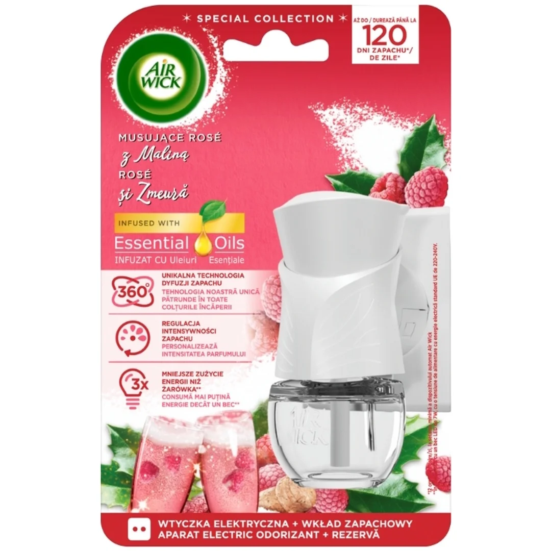 Air Wick - Elektryczny odświeżacz powietrza z wkładem, Musujące Rosé z Maliną - 19 ml