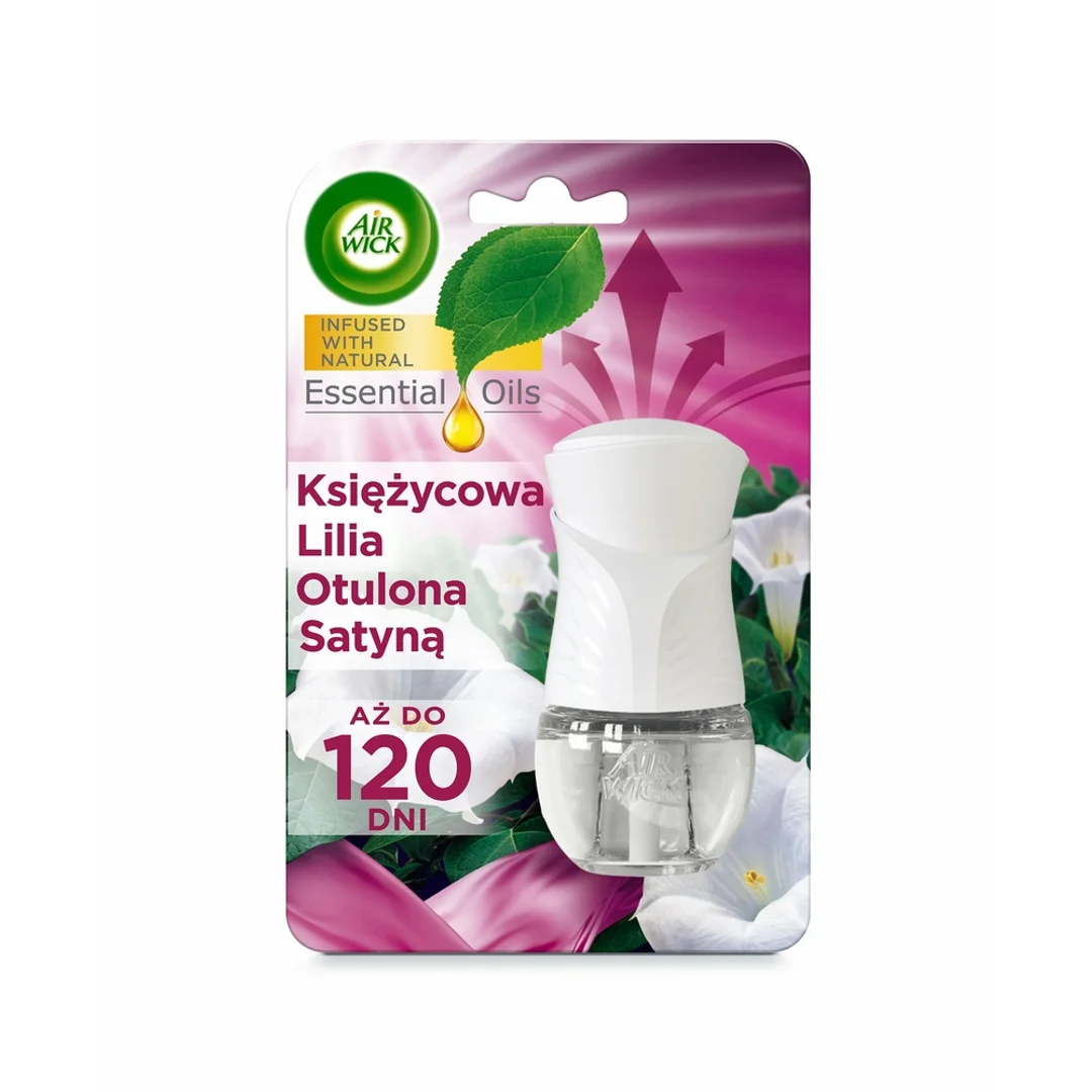 Air Wick Essential Oils - Elektryczny odświeżacz + wkład 19 ml - Księżycowa Lilia Otulona Satyną