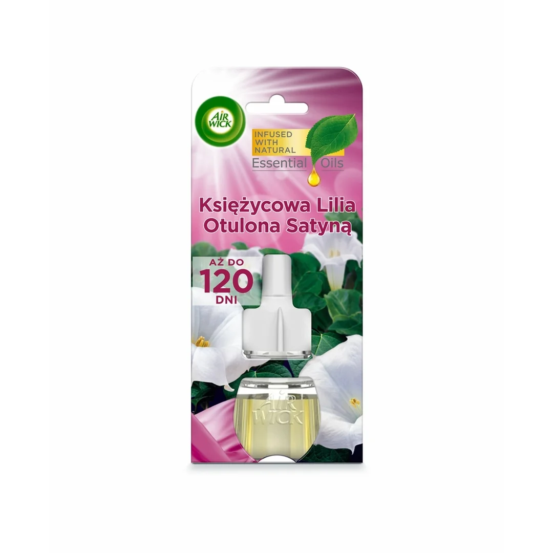 Air Wick Essential Oils - Wkład do elektrycznego odświeżacza, 19 ml - Księżycowa Lilia Otulona Satyną