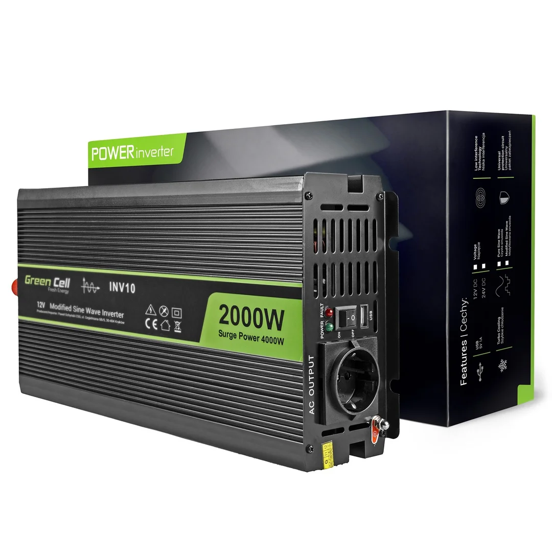 Green Cell przetwornica INV10 12V-230V 2000W/4000W modyfikowana sinusoida