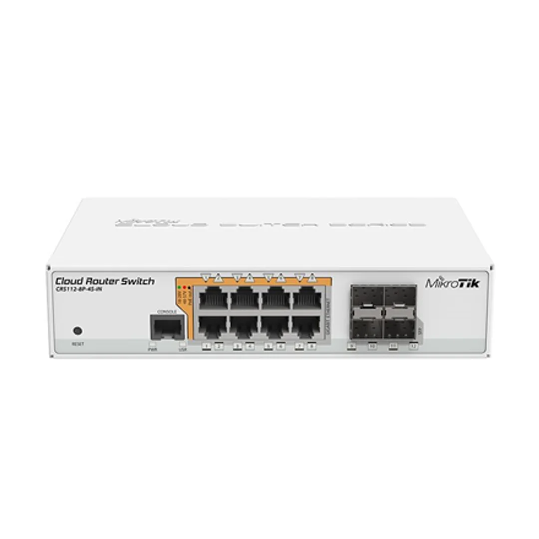 MikroTik | Cloud Router Switch CRS112-8P-4S-IN | Porty SFP w ilości 4 | 12 miesięcy | Desktop | Porty 1 Gbps (RJ-45) w ilości 8 | Zarządzany przez Internet