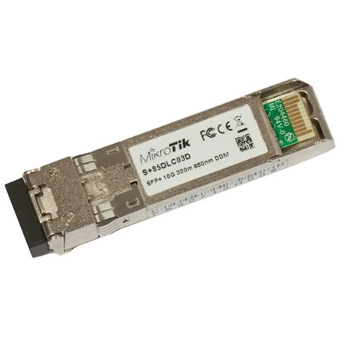 MikroTik | S+85DLC03D | SFP+ | Włókno Wielomodowe | Dual LC | 10/100/1000/10000 Mbit/s | Długość Fali 850 nm | Maksymalna Odległość Przesyłowa 300 m | Temperatura -40 do +70C | Gwarancja na 12 miesięc