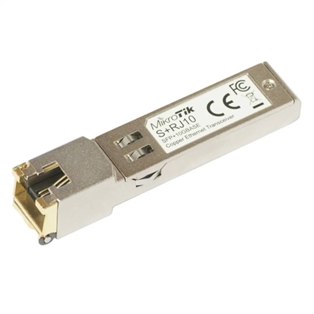 MikroTik S+RJ10 10G SFP+ na miedź RJ-45 | Prędkości 10/100/1000/10000 Mbit/s | Zasięg max 200 m | Wymaga aktywnego chłodzenia | Gwarancja 12 miesięcy