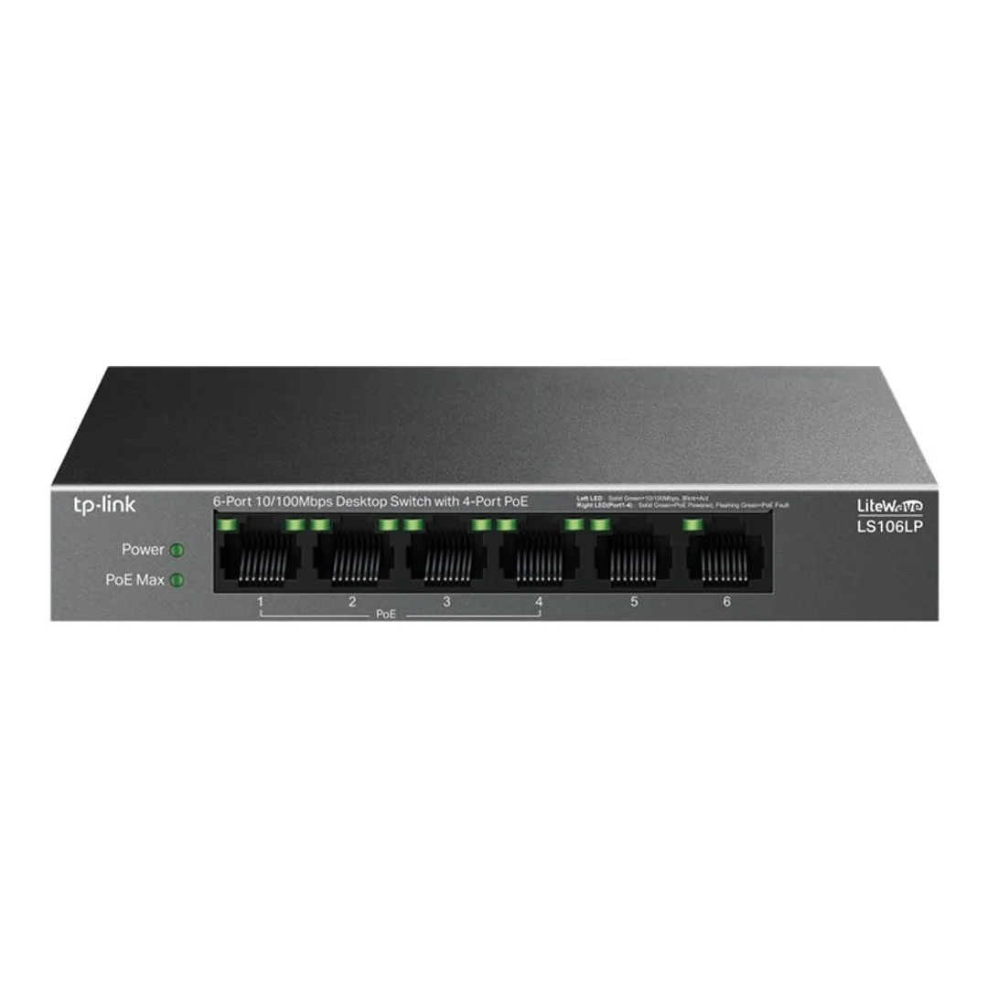 TP-LINK LS106LP 6-Port 10/100 Mbps Desktop Switch with 4-Port PoE