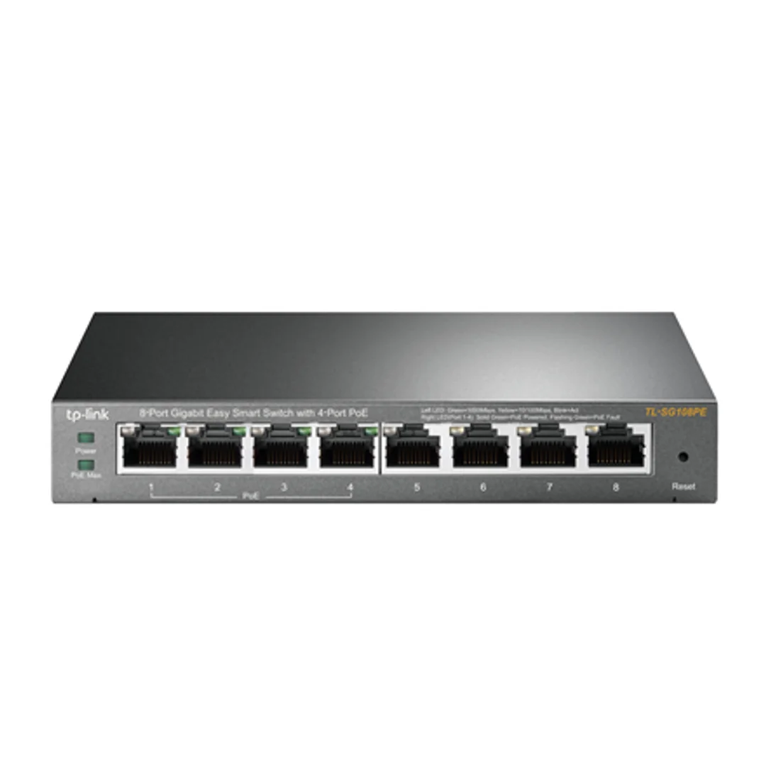 TP-LINK | Smart Switch | TL-SG108PE | Web Managed | Desktop | Porty 1 Gb/s (RJ-45) w ilości 4 | Porty PoE w ilości 4 | Porty PoE+ w ilości 4 | Typ zasilania Zewnętrzny | 36 miesięcy