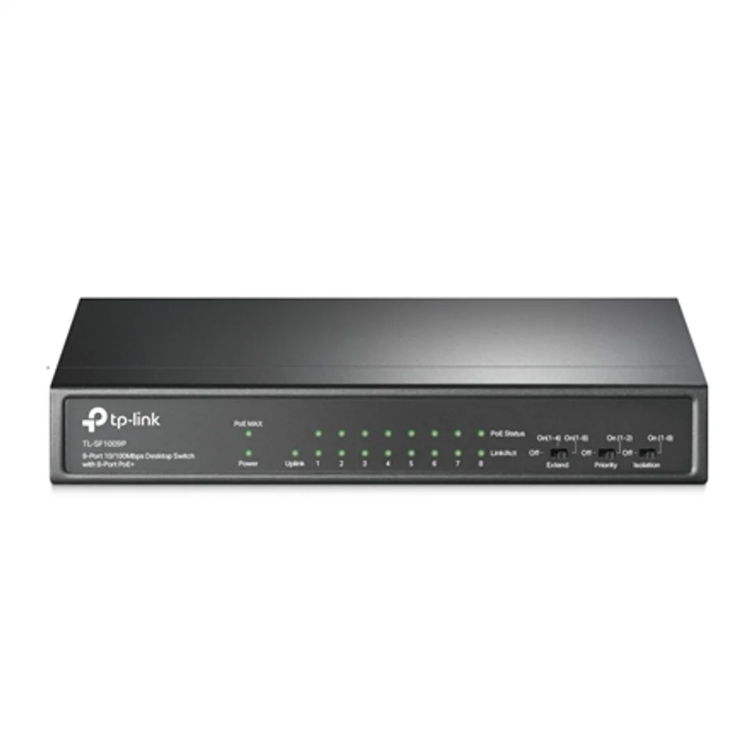 TP-LINK | Switch | TL-SF1009P | Niezarządzalny | Desktop | Ilość portów 10/100 Mb/s (RJ-45) 9 | Ilość portów 1 Gb/s (RJ-45) | Ilość portów SFP | Ilość portów PoE | Ilość portów PoE+ 8 | Zasilanie sup
