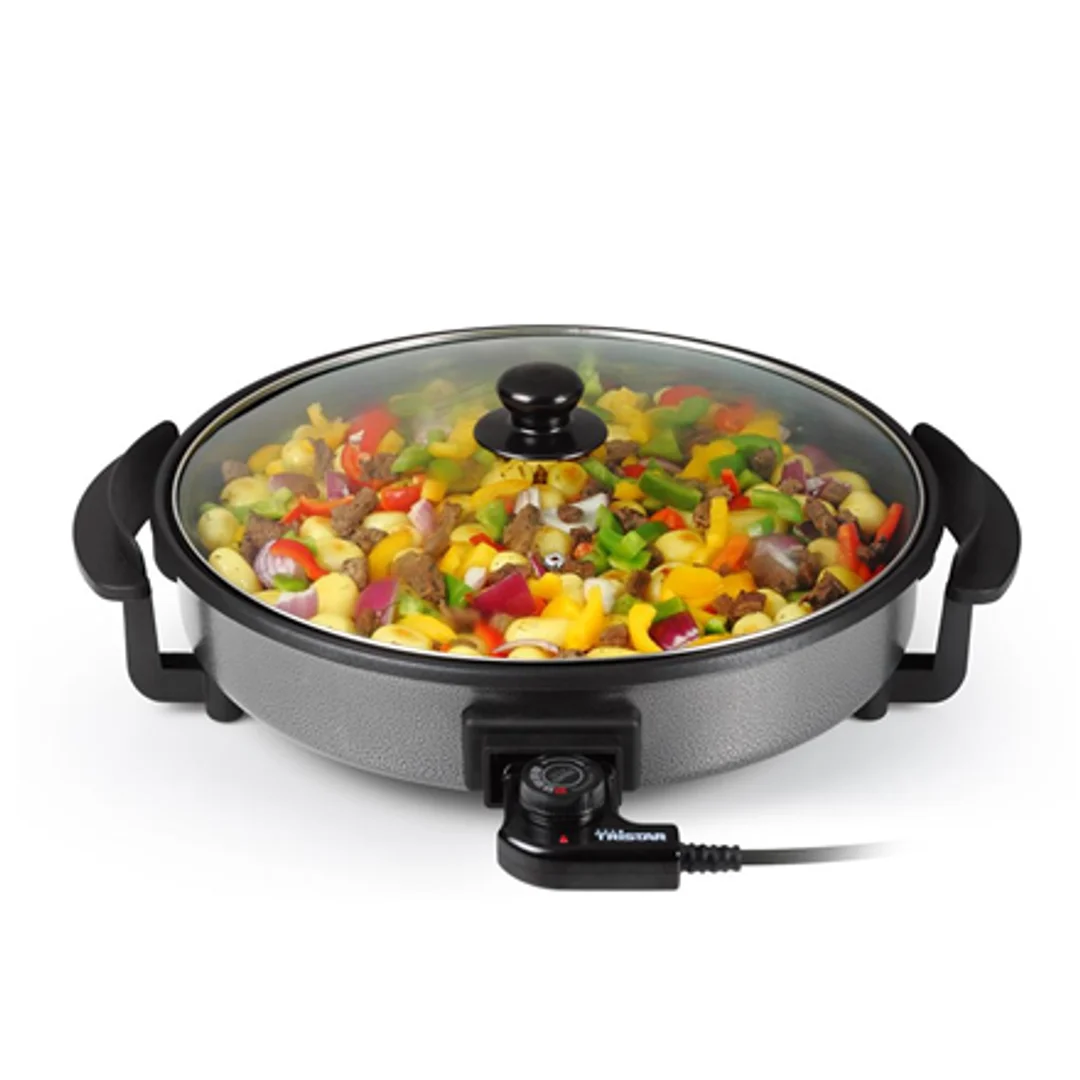 Tristar | PZ-2964 | Wielofunkcyjna patelnia grillowa | Grill | Średnica 40 cm | 1500 W | Pokrywa w zestawie | Stały uchwyt | Czarny | Średnica cm
