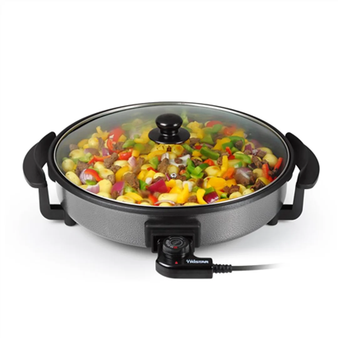 Tristar | PZ-2964 | Wielofunkcyjna patelnia grillowa | Grill | Średnica 40 cm | 1500 W | Pokrywa w zestawie | Stały uchwyt | Czarny | Średnica cm - 5