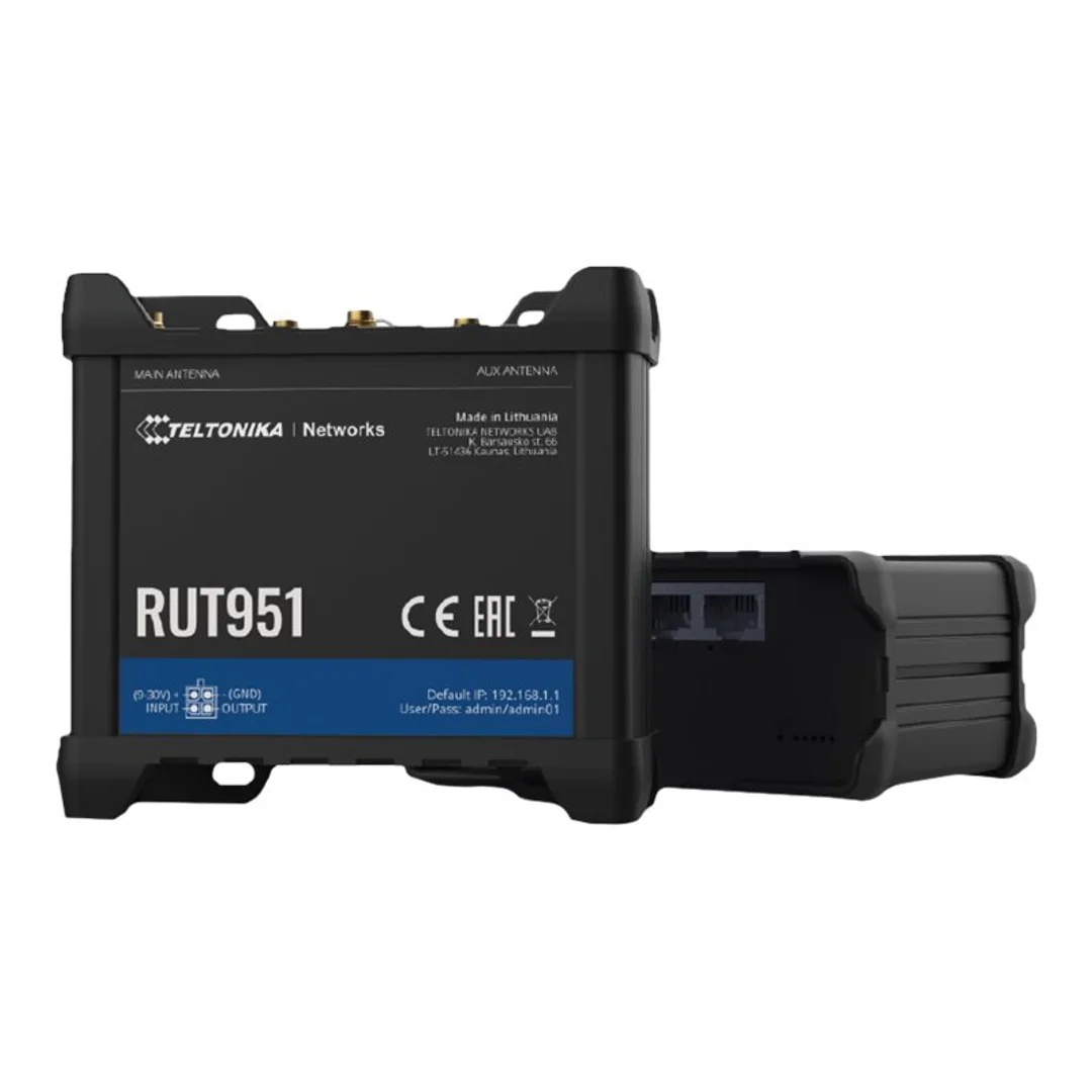 Przemysłowy router komórkowy | RUT951 | 802.11n | 10/100 Mbit/s | Porty Ethernet LAN (RJ-45) 4 | Obsługa sieci mesh Nie | MU-MiMO Nie | 2G/3G/4G | Typ anteny 2 x SMA dla LTE, 2 x RP-SMA | 0