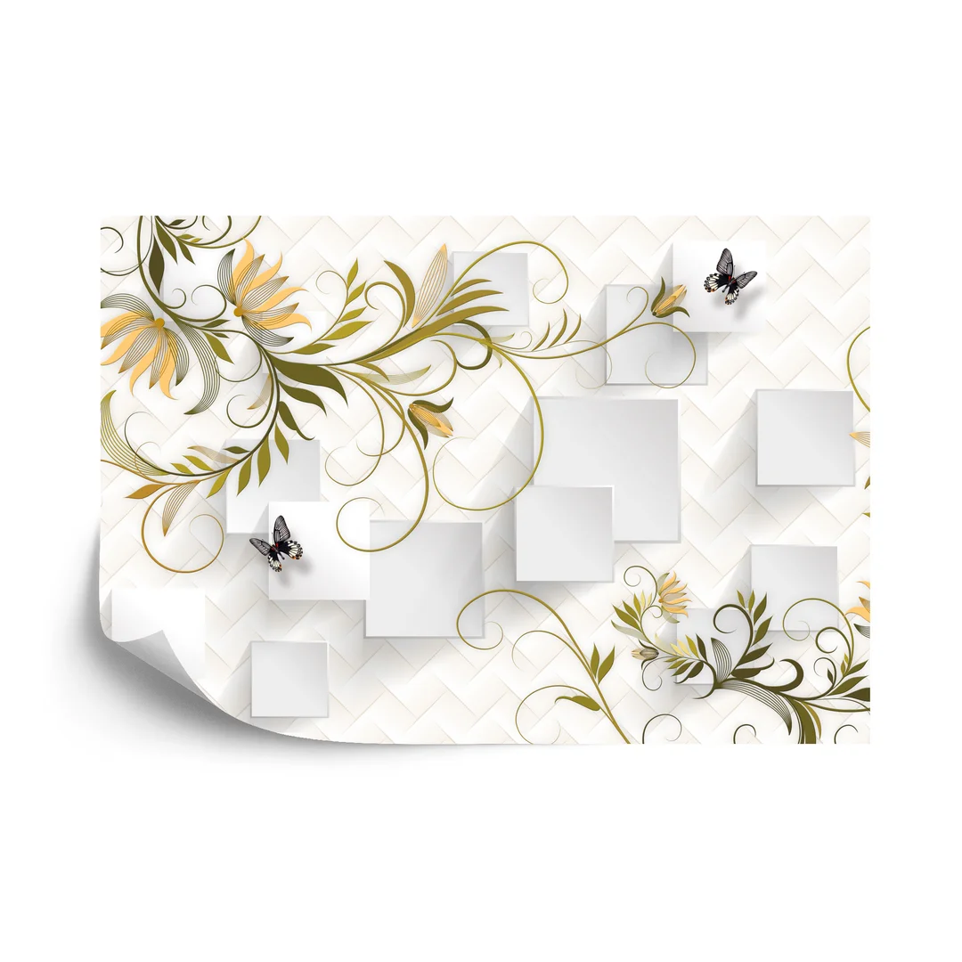Fototapeta Abstract Floral And Butterfly Background With Frame For 3D Living Room Bedroom Tv 3D Wallpaper Home Decoration Mural Wallpaper For Walls Vinyl Gładki 270x180