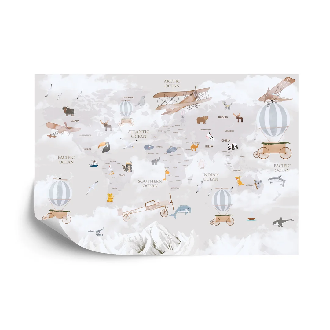Fototapeta Animals World Map For Kids Wallpaper Design Vinyl Gładki 270x180