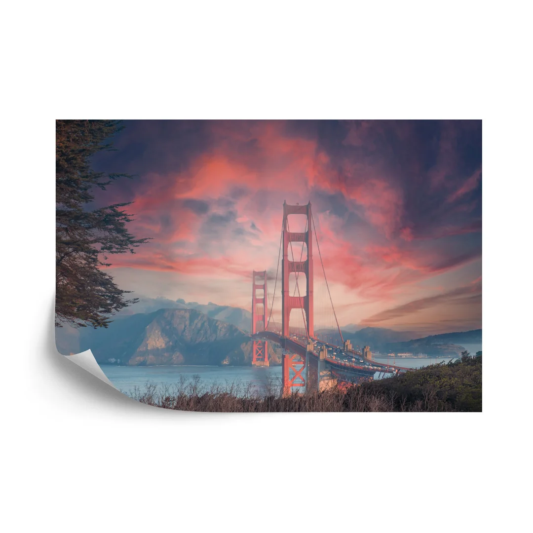 Fototapeta Beautiful View Of Golden Gate Bridge In Background Of Mountains During Sunset Vinyl Gładki 270x180