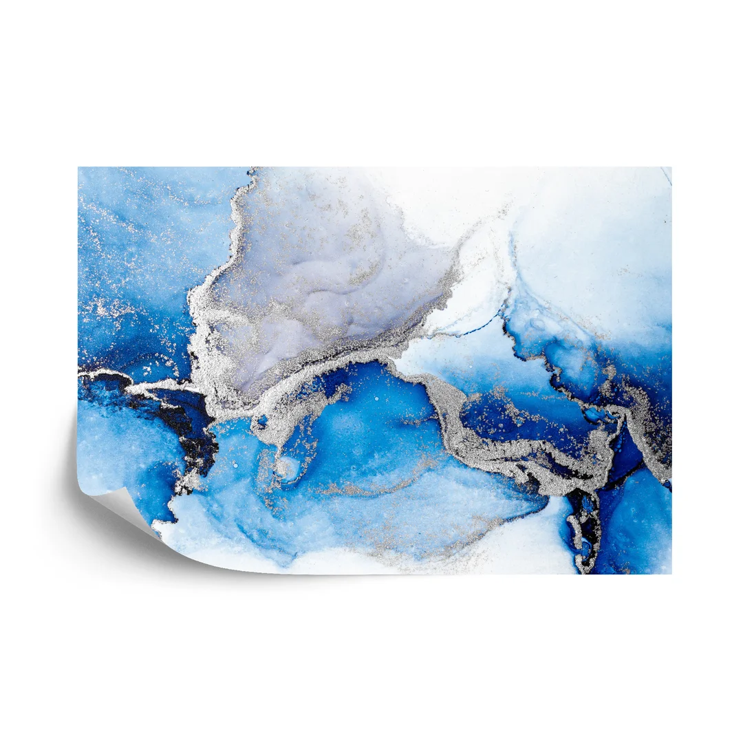 Fototapeta Blue Silver Abstract Background Of Marble Liquid Ink Art Painting On Paper . Image Of Original Artwork Watercolor Alcohol Ink Paint On High Quality Paper Texture . Vinyl Gładki 270x180