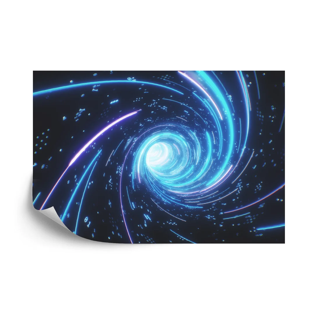 Fototapeta Flying Inside Digital Data Tunnel. Futuristic Abstract Background With Neon Rays. Concept For Big Data, Blockchain, Cryptocurreny, Internet, Hyperspace And Space Travel. 4K 3D Render Vinyl Gładki 270x180
