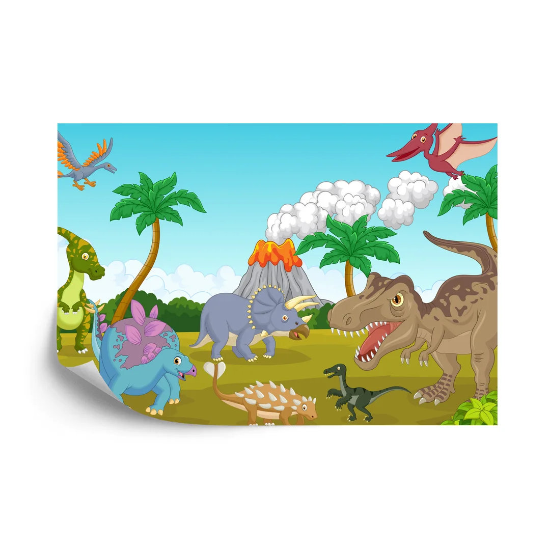 Fototapeta Kolorowe Dinozaury I Wulkan Vinyl Gładki 270x180