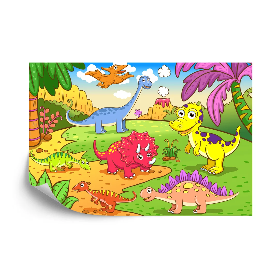 Fototapeta Kolorowe Dinozaury Na Polanie Vinyl Gładki 270x180