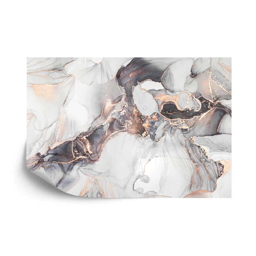 Fototapeta Luxury Abstract Fluid Art Painting In Alcohol Ink Technique, Mixture Of Black, Gray And Gold Paints. Imitation Of Marble Stone Cut, Glowing Golden Veins. Tender And Dreamy Design. Vinyl Gładki 270x180