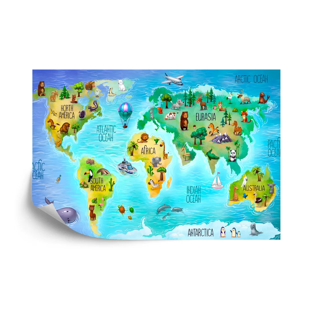 Fototapeta Mapa Świata Z Fauną Flizelina 270x180