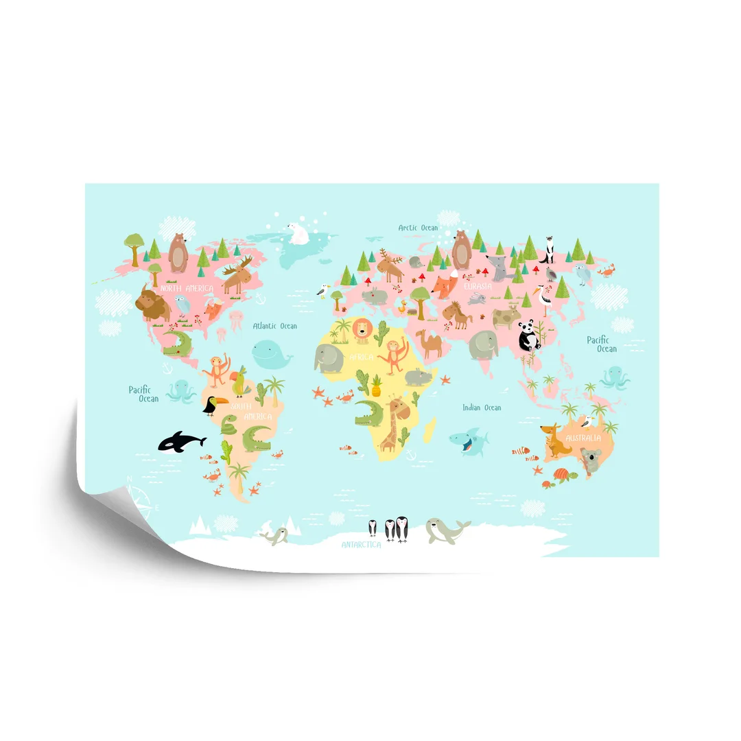 Fototapeta Mapa Świata Ze Zwierzętami Flizelina 270x180
