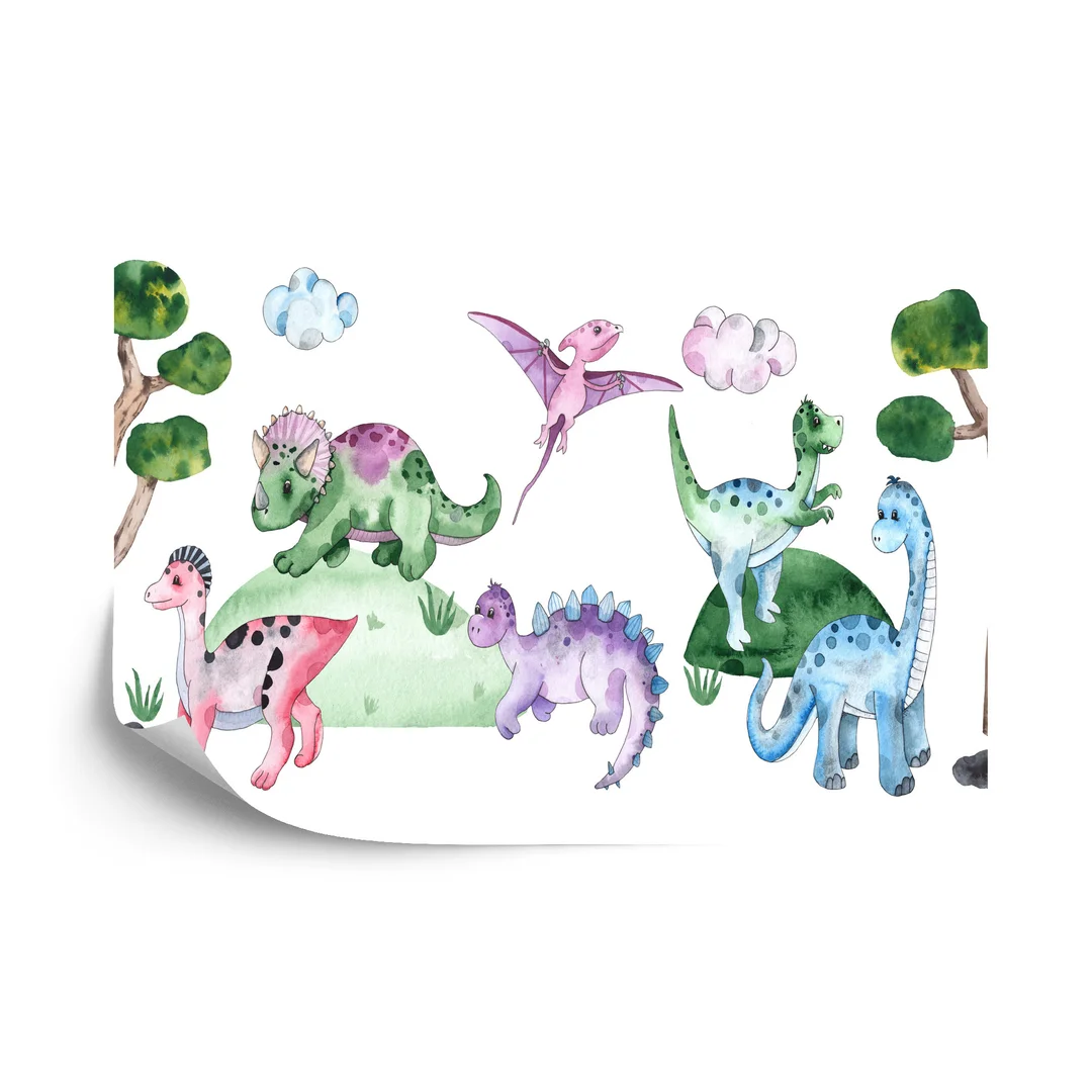 Fototapeta Pastelowe Dinozaury Na Polanie Vinyl Gładki 270x180