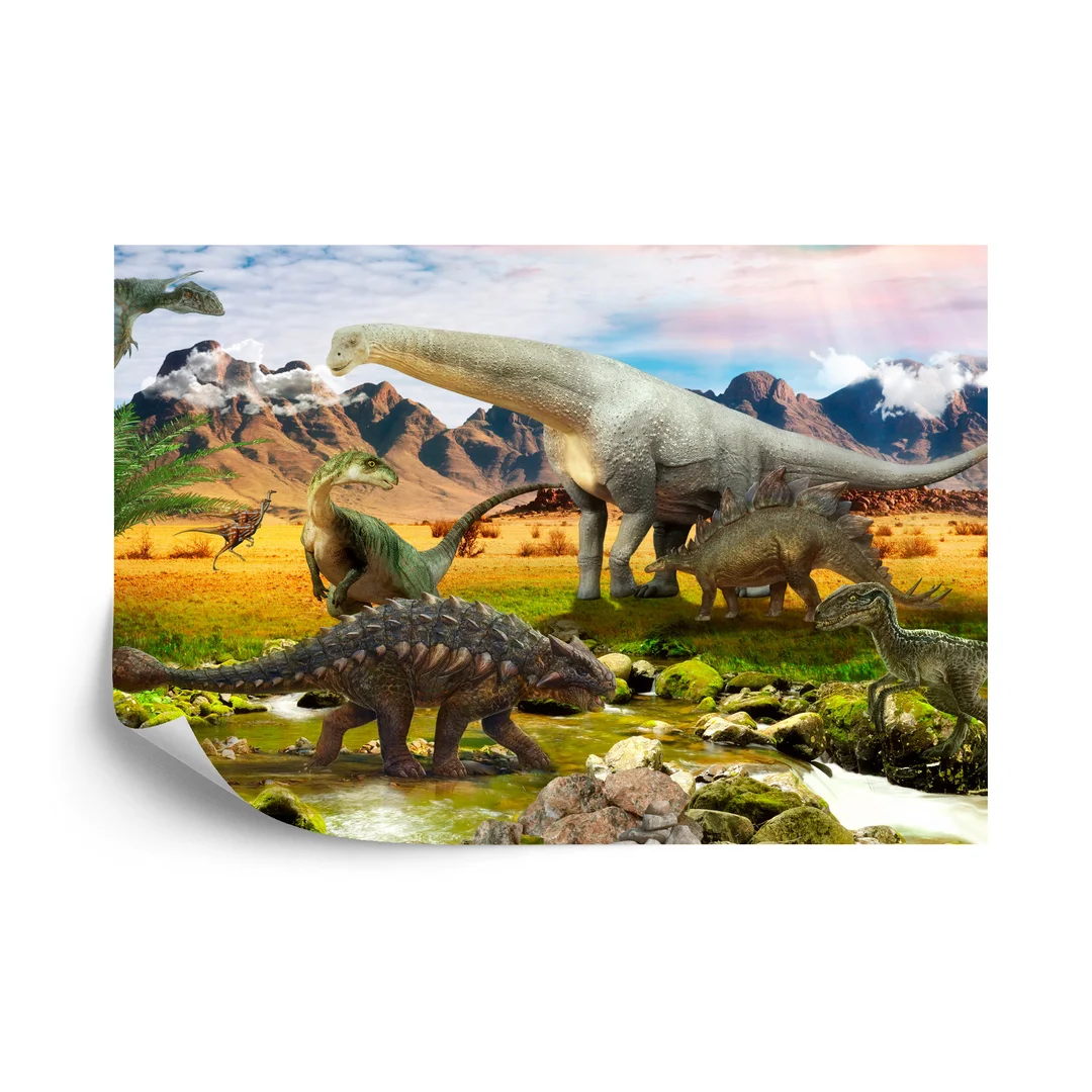 Fototapeta Realistyczne Dinozaury Nad Rzeką Flizelina 270x180