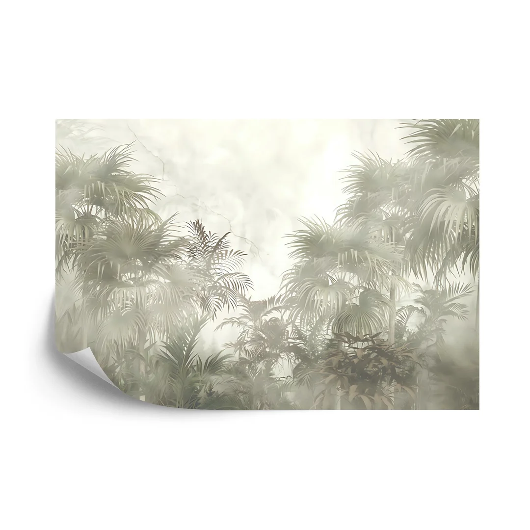 Fototapeta Tropical Trees And Leaves In Foggy Forest Wallpaper Design - 3D Vinyl Gładki 270x180