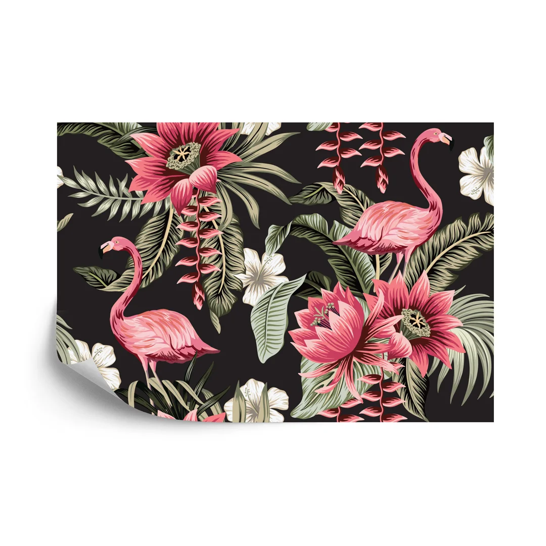 Fototapeta Tropikalne Kwiaty I Flamingi Vintage Vinyl Gładki 270x180