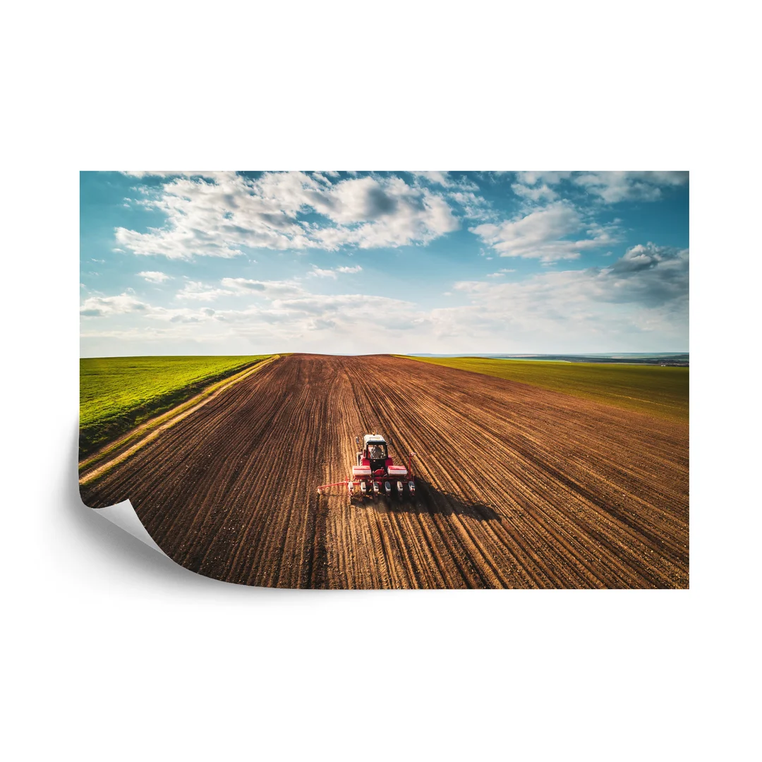 Fototapeta Widok Z Lotu Ptaka Na Traktor Na Polu Vinyl Gładki 270x180