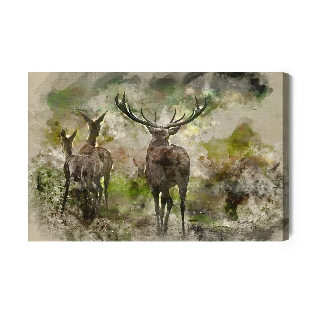 Obraz Na Płótnie Akwarelowe Jelenie W Lesie Canvas Brak Brak 60x90