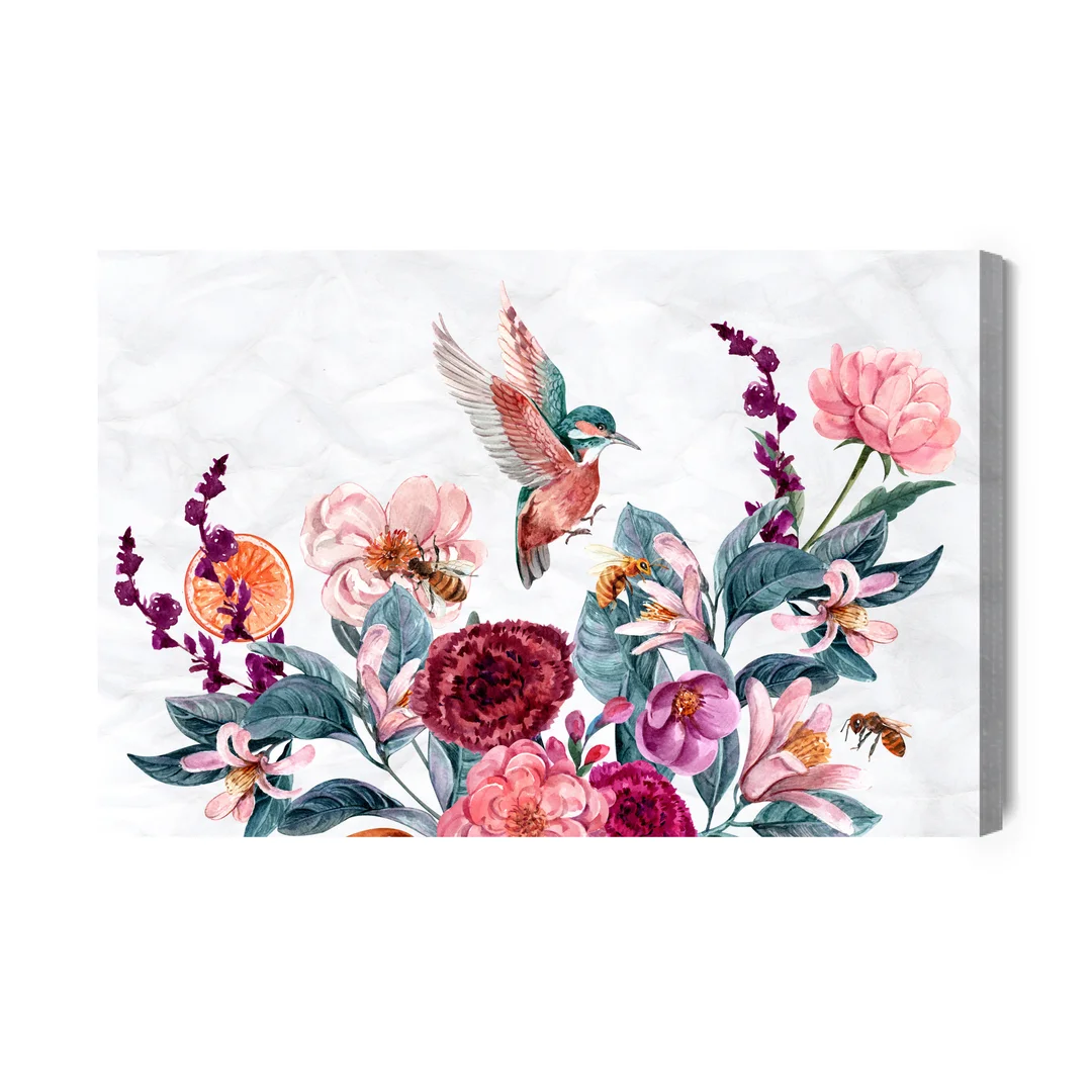 Obraz Na Płótnie Akwarelowe Kolibry I Pszczoły Na Kwiatkach Canvas Brak Brak 60x90