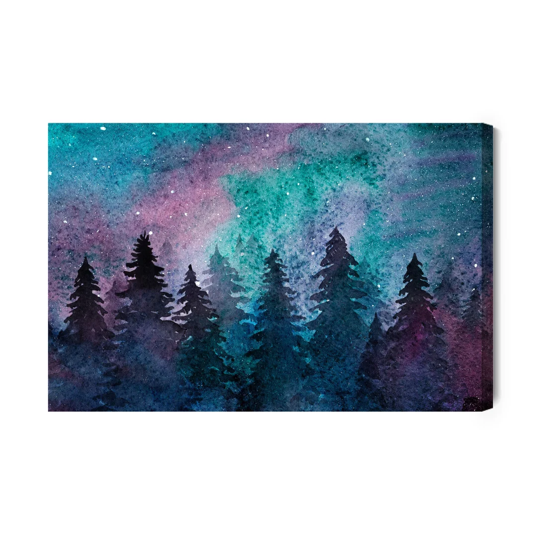Obraz Na Płótnie Akwarelowy Nocny Pejzaż Leśny Canvas Brak Brak 60x90