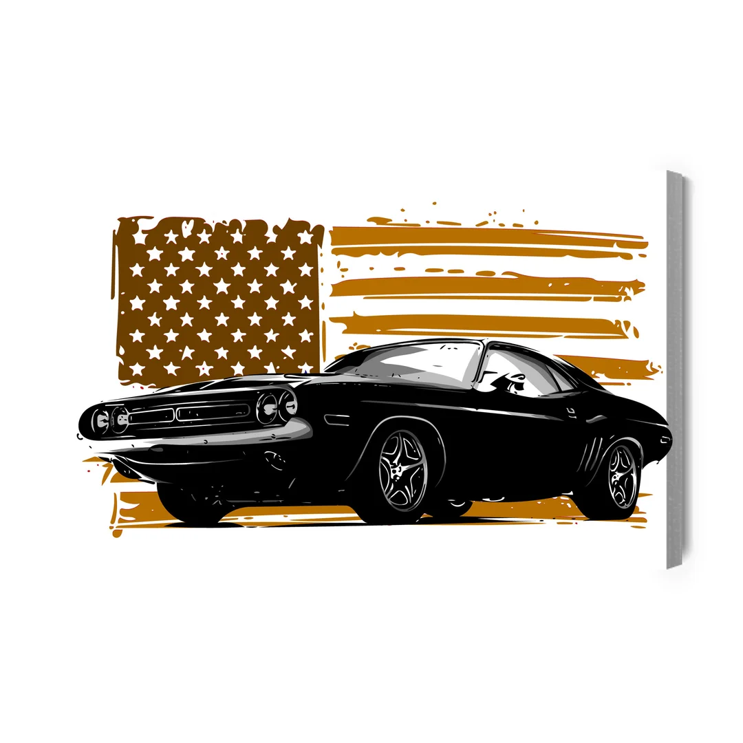 Obraz Na Płótnie Amerykański Muscle Car Na Tle Beżowej Flagi Usa Canvas Brak Brak 60x90