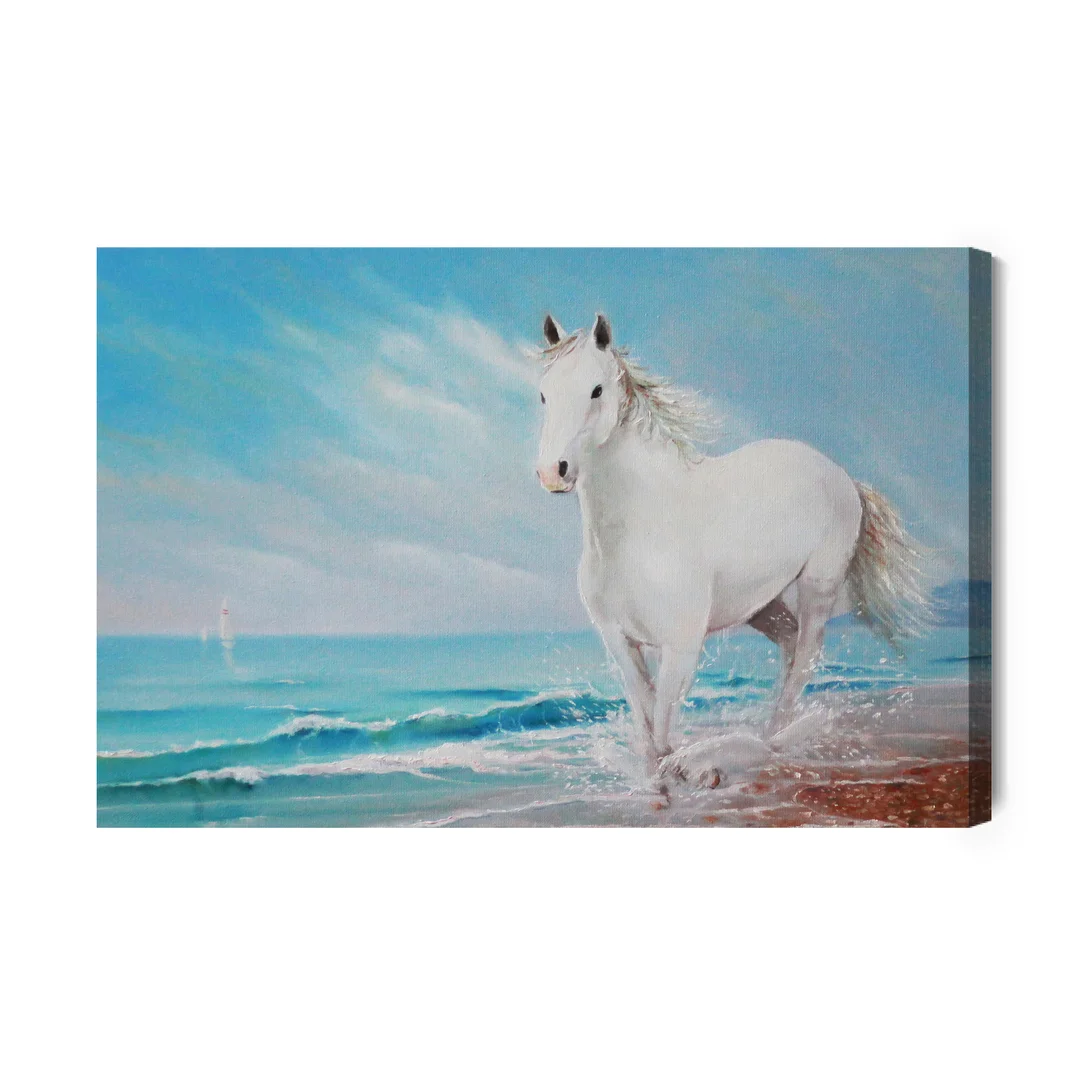 Obraz Na Płótnie Biały Koń Na Brzegu Morza Canvas Brak Brak 60x90