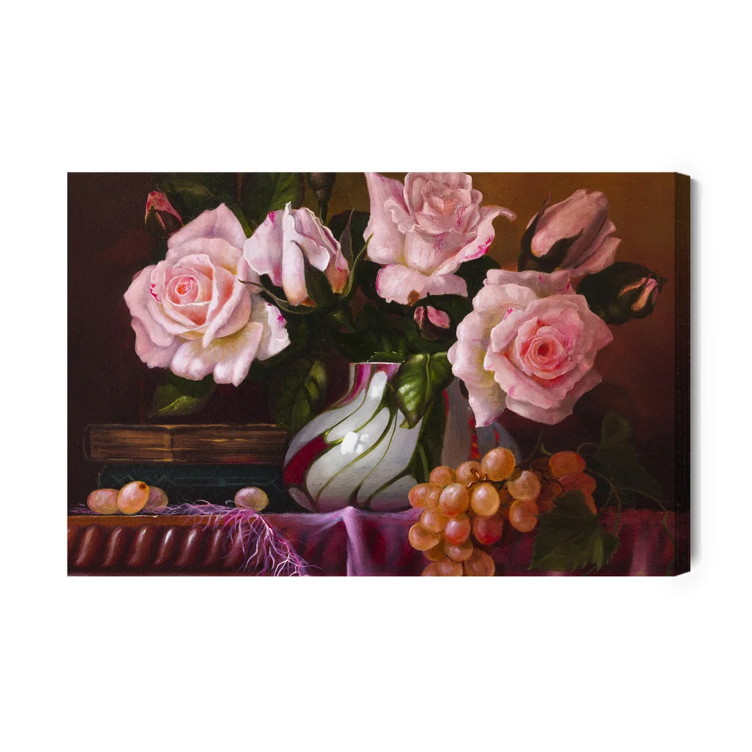 Obraz Na Płótnie Bukiet Róż W Wazonie Canvas Brak Brak 60x90