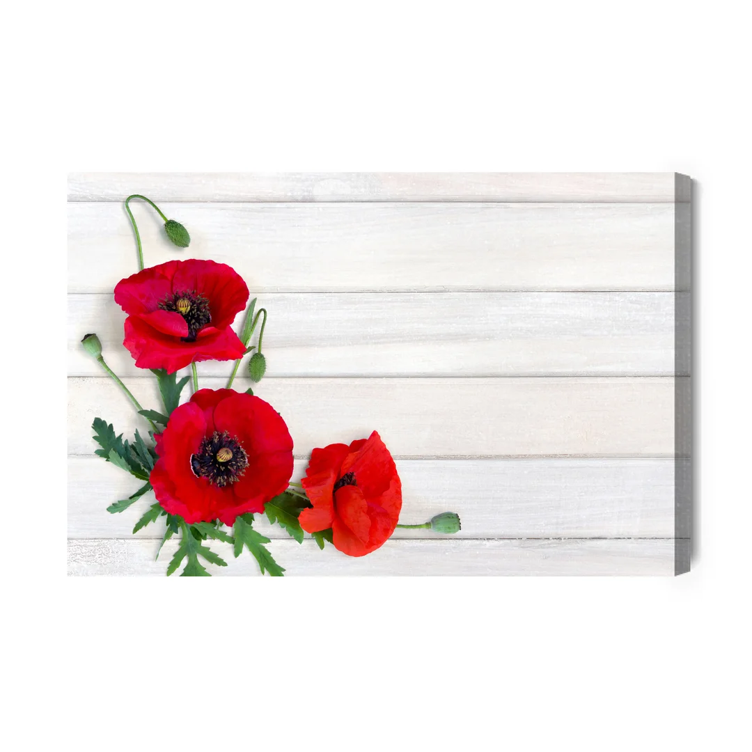 Obraz Na Płótnie Czerwone Maki Na Tle Jasnych Desek Canvas Brak Brak 60x90